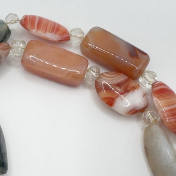 Vintage Czech Necklace Mixed Agates Semi Presious Gemstones 20" Box Clasp Begger - Picture 11 of 16